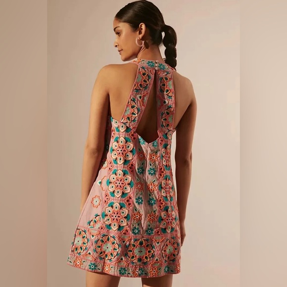 ANTHROPOLOGIE EMBROIDERY & APPLIQUED SHIFT DRESS SIZE 12 PINK ORANGE - Picture 5 of 16